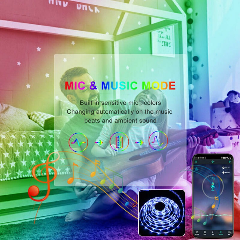 5050 RGB LED Strip Lights with Bluetooth & Remote