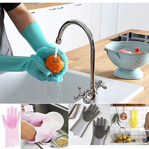 Magic Silicone Dishwashing Gloves with Scrubber