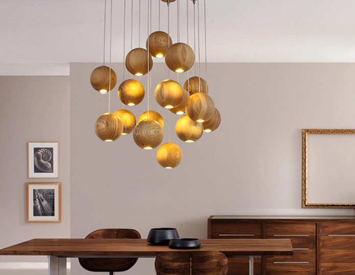 Wooden Round Ball Pendant Light for Creative Living Room