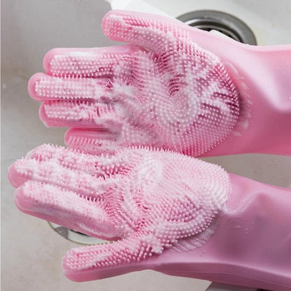 Magic Silicone Dishwashing Gloves with Scrubber