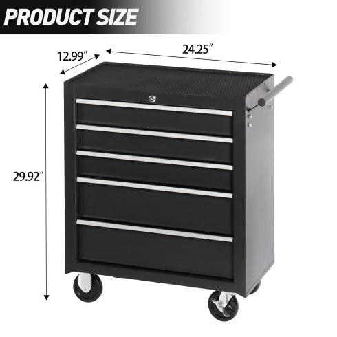 5 Drawer Rolling Tool Chest with Lock and Wheels