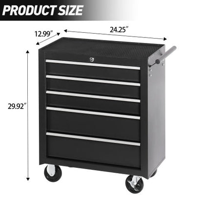 5 Drawer Rolling Tool Chest with Lock and Wheels