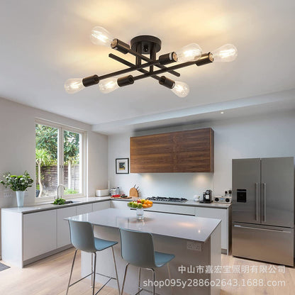 Vintage Black Iron Ceiling Light for Bedroom & Café