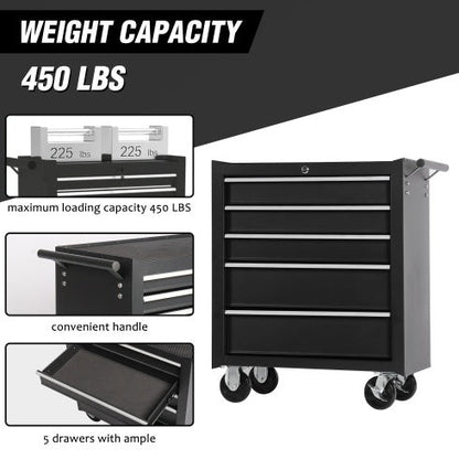 5-Drawer Rolling Tool Chest W Lock  Key, Tool Storage Cabinet With Wheels, Top Cushion & Drawer Liners, Tool Organizer Box For Garage, Warehouse  Repair Shop
