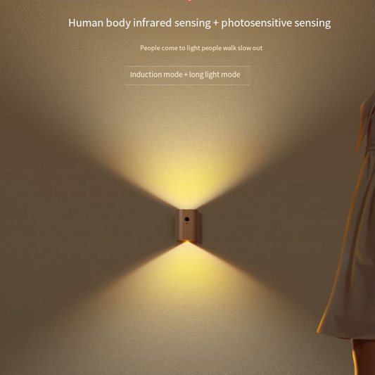 Solid Wood Grain Human Body Induction LED Wall Lamp