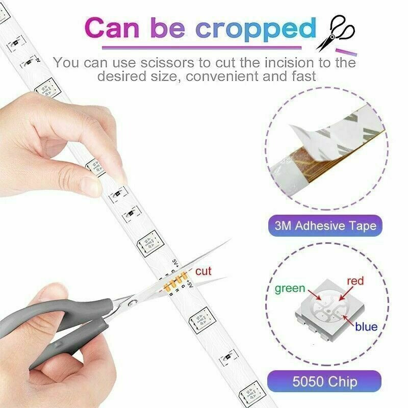 5050 RGB LED Strip Lights with Bluetooth & Remote
