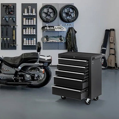 5-Drawer Rolling Tool Chest W Lock  Key, Tool Storage Cabinet With Wheels, Top Cushion & Drawer Liners, Tool Organizer Box For Garage, Warehouse  Repair Shop