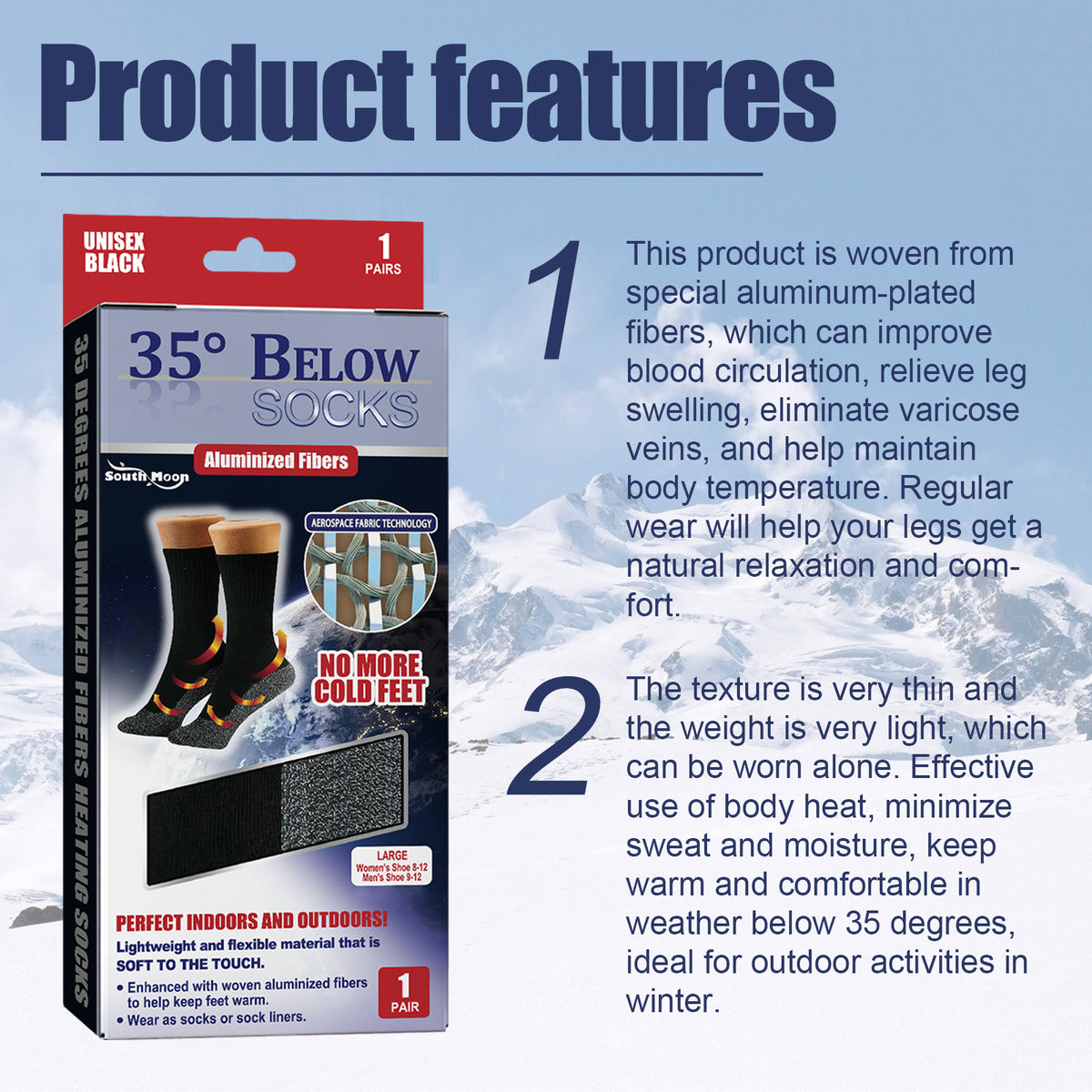 South Moon 35°C Aluminum Fiber Heated Socks
