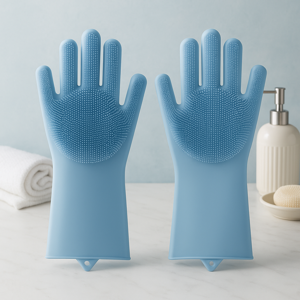 Magic Silicone Dishwashing Gloves with Scrubber