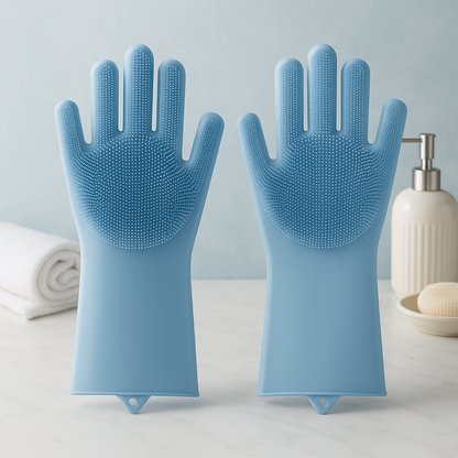 Magic Silicone Dishwashing Gloves with Scrubber