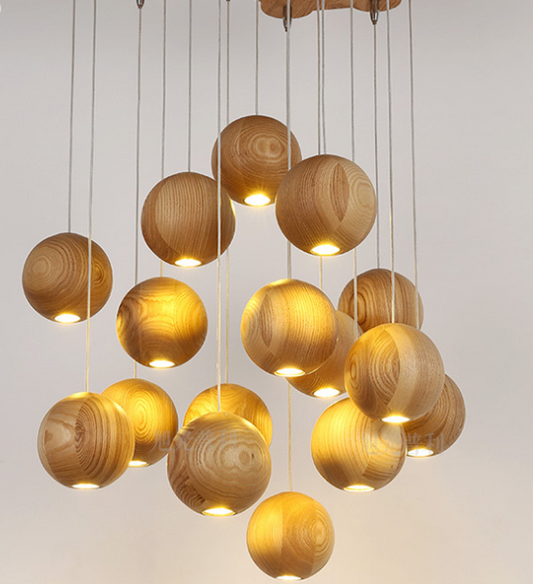 Wooden Round Ball Pendant Light for Creative Living Room