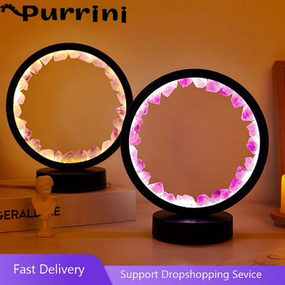 LED Rechargeable Bedside Lamp with Amethyst Cluster