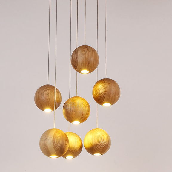 Wooden Round Ball Pendant Light for Creative Living Room