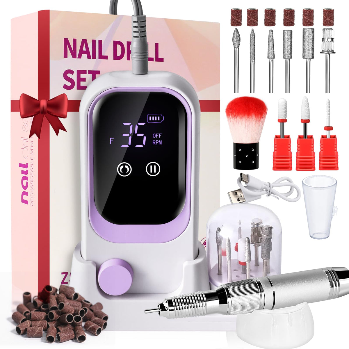 Professional 35000RPM Electric Nail Drill with Bits
