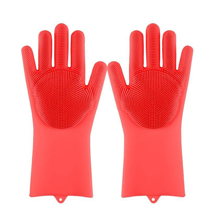 Magic Silicone Dishwashing Gloves with Scrubber